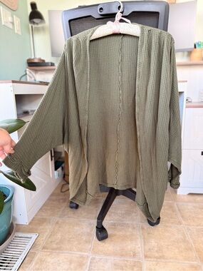It's Our Time Olive Green Waffle Knit Open Cardigan